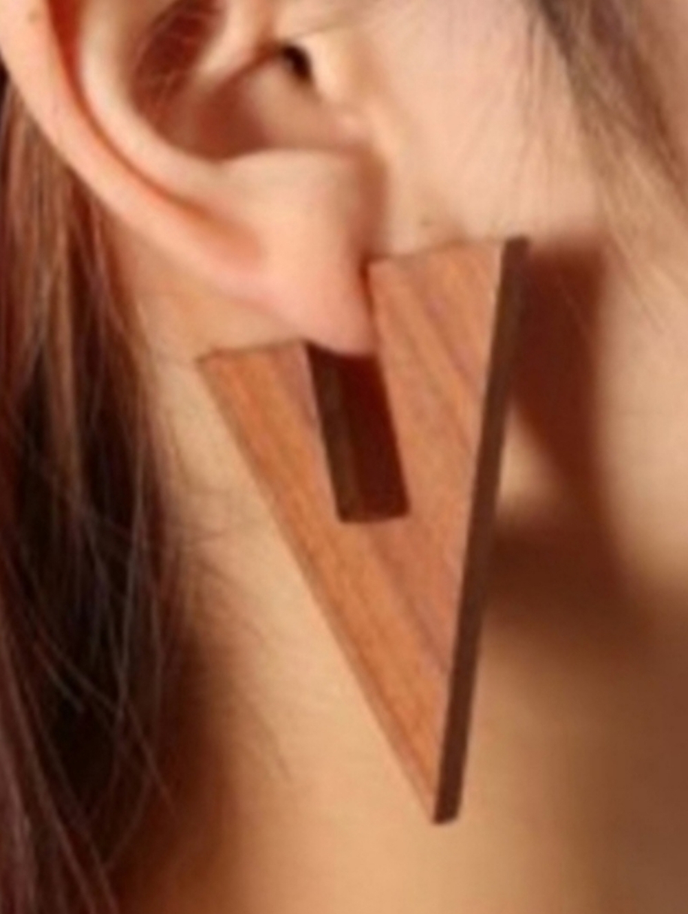 Wooden V-Shaped Drop Earrings - Brown